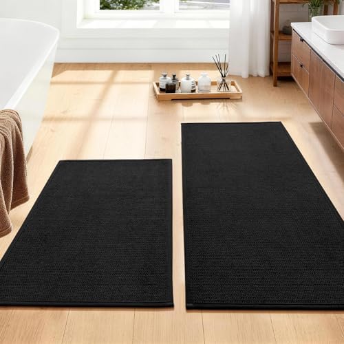YIHOUSE Black Bathroom Rugs Sets 2 Piece, Quick Dry Thin Bath Mat, Non Slip Absorbent Machine Washable, Bath Rugs for Bathtub Sink Home Decor (17"x24" + 17"x32") by YIHOUSE