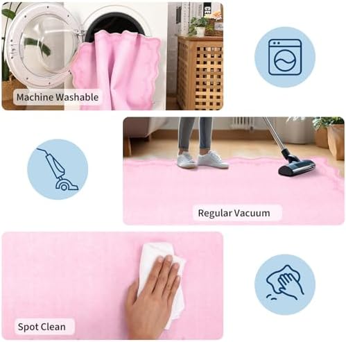 GarveeHome 4x6 Scalloped Washable Area Rug Pink Nursery Kids Bedroom Rug - Image 6