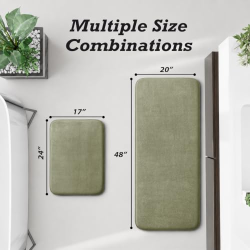 HUXMEYSON Bathroom Rugs Sets 2 Piece, Non-Slip & Quick Dry Bath Mat Set, Ultra Soft Velvet Bath Rugs for Bathroom, Toilet and Shower Floor, Olive Green - Image 2