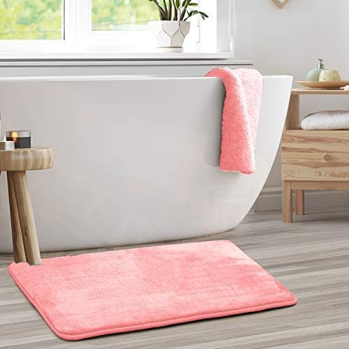 Clara Clark Bathroom Rugs, Velvet Memory Foam Bath Mat, Non-Slip, Machine Washable Bath Rugs - Dries Quickly, Ultra Soft Plush Bath Mats for Bathroom, 20 x 32, Coral Pink - Image 2