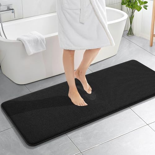 OLANLY Memory Foam Bathroom Runner Rugs 59x20, Absorbent Long Mat, Black by OLANLY