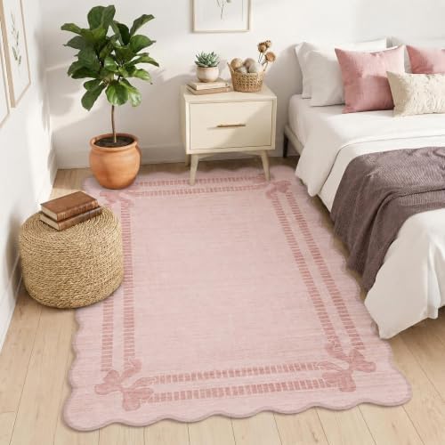 4x6 Area Rugs for Living Room Washeble Cute Scalloped Pink Rug - Image 2