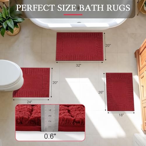 Pauwer Bathroom Rugs Sets 3 Piece, Microfiber Bath Mat Set, Red - Image 2