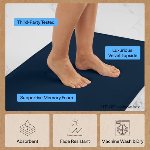 GORILLA GRIP® Memory Foam Bath Rug for Bathroom, 24x17 Navy Blue - Image 5