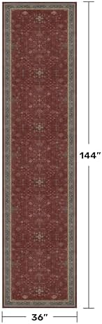 Large Burgundy 3x12 Long Runner Rug for Hallway - Washable Kitchen Rug, Low Pile Thin Carpet for Bedroom Bedside, Foyer, Non Slip Unique Bohemian Red Décor - Image 2