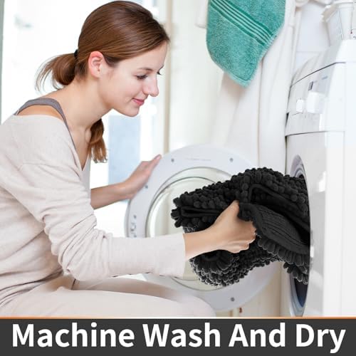 Yimobra Toilet Rug U Shaped Washable 24x24 Inch - Ultra Soft Absorbent Chenille Bath Rugs for Toilet, Quick Dry & Machine Washable, Non Slip Contour Bathroom Mat, Black - Image 5