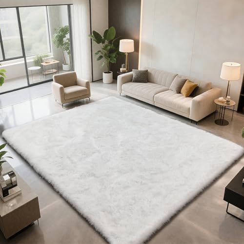 Shag Area Rugs for Bedroom Living Room,6X9 Ultra Soft White Fluffy Area Rugs for Dorm,Indoor Carpet Plush Rugs for Home Decor,White - Image 2