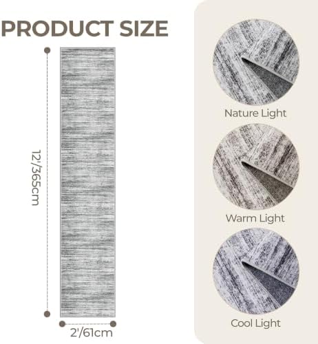2x12 Runner Rug Non Slip,Washable Hallway Runner Rug,Grey - Image 2