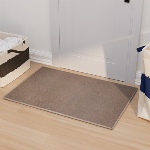 AREDO Door mat with Non Slip Rubber Backing 2 * 3 ft, Washable Soft Floor Carpet for Kitchen, Hallway, Entryway Indoor, Bedroom, Laundry, Low Pile Area Rugs, Solid Color with Pointillism Style, Brown by AREDO