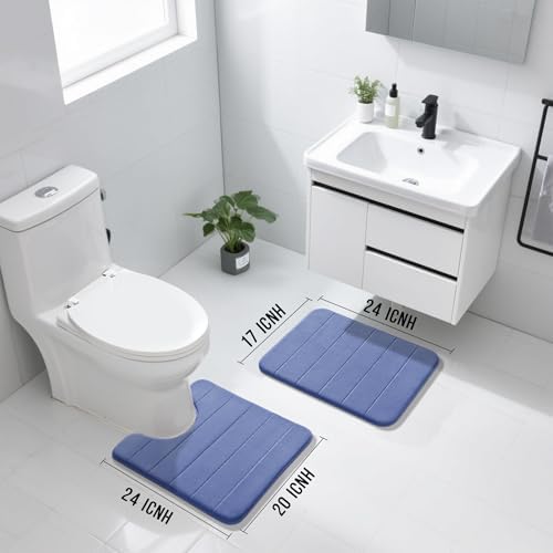 Yimobra Memory Foam Bathroom Mat Set, 24 x 17 & 24 x 20 in, Navy Blue - Image 2