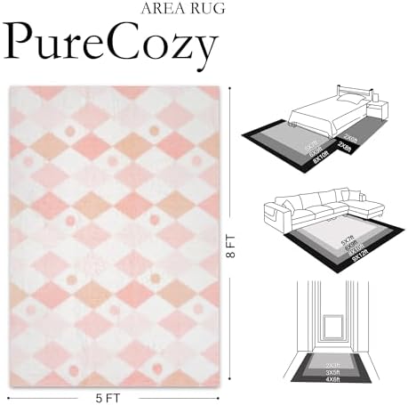 PureCozy Pink 5x8 Area Rug for Living Room Soft Checkered Shag Carpet - Image 2