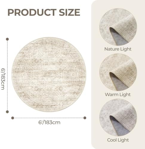 Round Rug 6ft,Circle Rug for Dining Room Table,Beige - Image 2