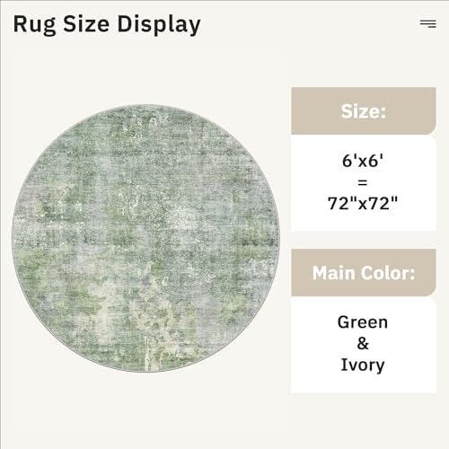 Soalmost Abstract 6x6 Round Rug 6ft Circle Living Room Rugs, Green/Ivory - Image 5
