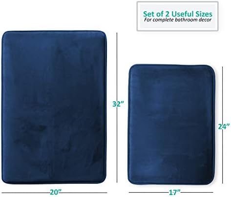 Clara Clark 2 Piece Bathroom Rugs Bath Mat Set, Velvet Memory Foam Bath Mats for Bathroom - Non-Slip, PVC Backing Bath Rugs, Washable - Dries Quickly, Blue - Image 3