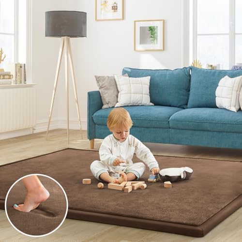 Baby Play Mat for Floor Nursery Rug Muscle Mat Area Rug Playroom Rug 50"x50" Playpen Mat Elastic Foam 1.3" Thick Crawling Mat for Babies,Toddlers, Infants, Kids,Chestnut by ILPEOD