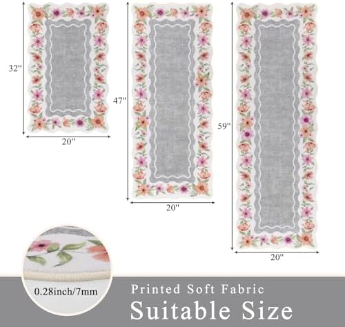 Vaukki Boho Kitchen Rug Sets of 3,Flower Grey Washable Kitchen Floor Mat - Image 2