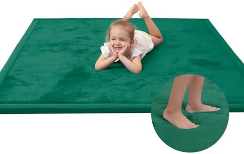 Baby Play Mat for Floor,1.3" Thick Memory foam Tummy Time Mat,Soft Coral Velvet Nursery Rug,Extra Large Non Slip Crawling Mat for Toddlers,Infants,kids,Yoga Mat,Tatami Style for Living Room(Dark Green) by HulooSleep