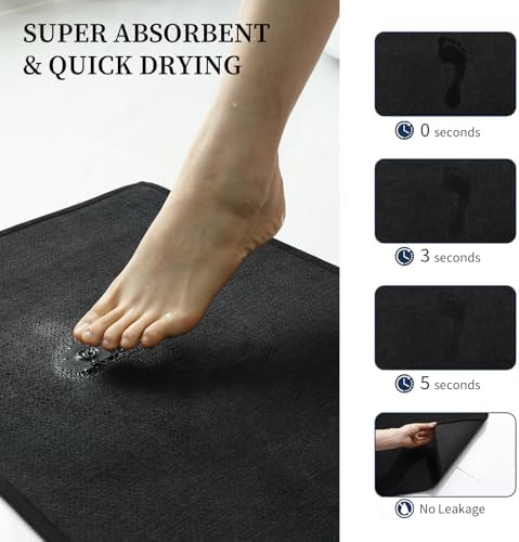 YIHOUSE Black Bathroom Rugs Sets 3 Piece, Quick Dry Thin Bath Mat with Toilet Rug, Non Slip Absorbent Machine Washable, Bath Runner Rugs for Bathtub Sink Home Decor - Image 4