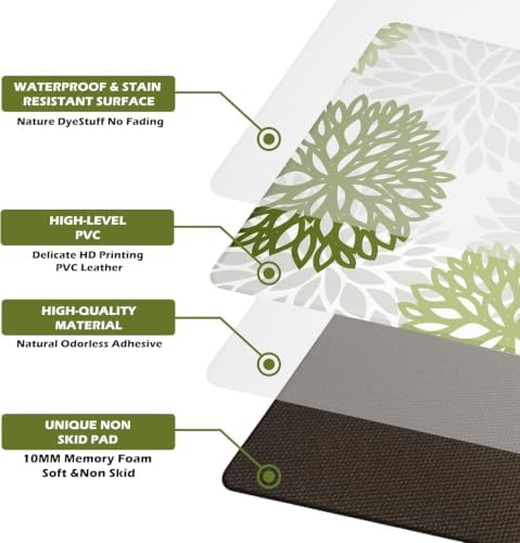 Cushioned Anti-Fatigue Kitchen Mats for Floor – Non-Slip Waterproof Memory Foam Runner, Extra Wide & Long, Comfortable Standing Mat for Kitchen, Sink, Office, Laundry, Green - Image 6