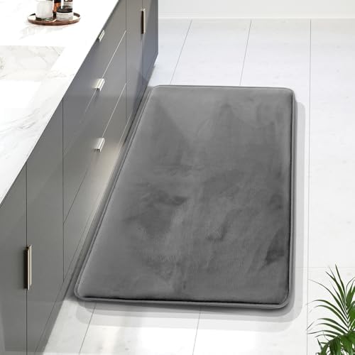 Clara Clark Bathroom Rugs, Velvet Memory Foam Bath Mat, Non-Slip Bath Rugs, Machine Wash, Dries Quickly, Ultra Soft Plush Bath Mats for Bathroom, 24 x 36, Dark Grey by ClaraClark