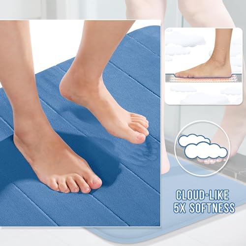 Yimobra Memory Foam Bath Mat, Super Soft Absorbent Bathroom Rug Non Slip 31.5x20 Inch, Quick Dry, Machine Washable Floor Carpet for Tub Shower, Home Decor Accessories, Blue - Image 3