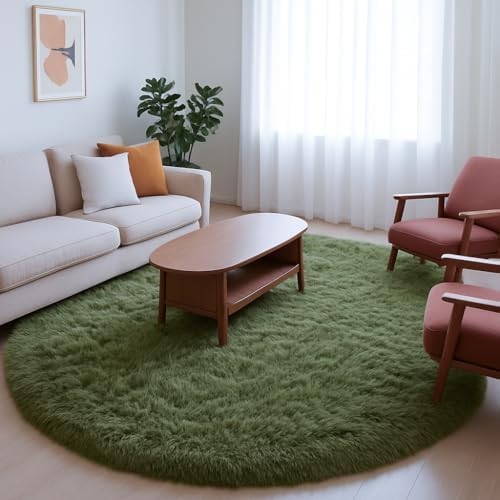 Amdrebio Olive Green Shag Round Area Rug 5Ft for Bedroom Nursery Classroom - Image 5