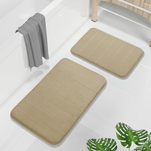 Yimobra Memory Foam Bathroom Mat Set, 31.5 x 20 & 24 x 17 in, Pale Khaki by Yimobra
