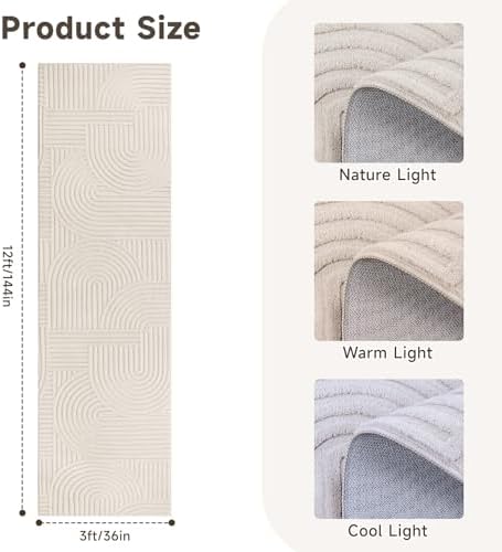 Pauwer 3x12 Area Rugs for Living Room, Modern Non Slip Washable Rug, Beige - Image 2