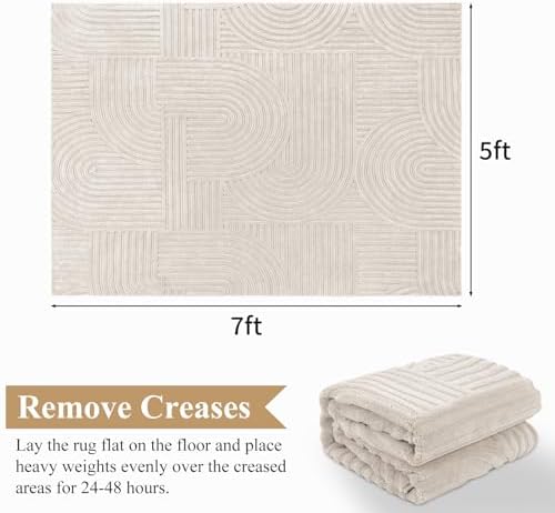 Pauwer 5x7 Area Rugs for Living Room, Modern Non Slip Washable Rug, Beige - Image 2