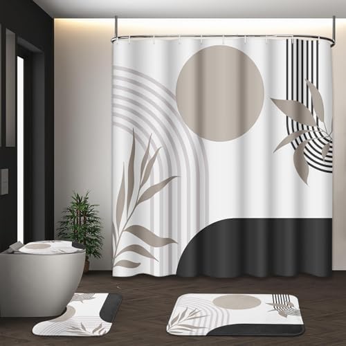 Bathroom Sets with Shower Curtain and Rugs Set of 4 Geometric Boho by Tayney