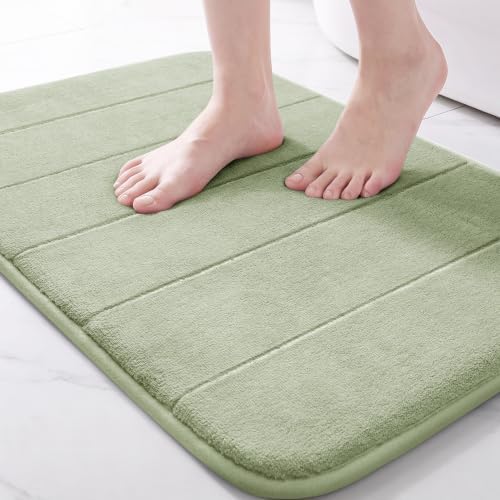 Yimobra Memory Foam Bath Mat, Super Soft Absorbent Bathroom Rug Non Slip, Quick Dry, Machine Washable Floor Carpet for Tub Shower, Home Decor Accessories, 24x17, Sage Green by Yimobra