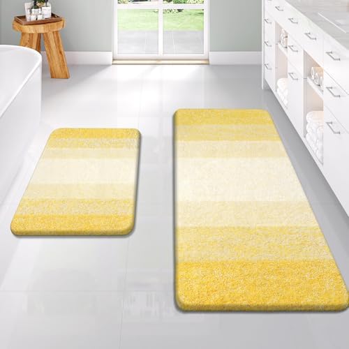 OLANLY Micorfiber Bathroom Rug Set 2 Piece, Absorbent Bath Mats, Yellow by OLANLY