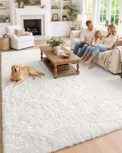 OLANLY 6x9 Machine Washable Large Area Rugs for Living Room, Bedroom, Soft Fluffy Shaggy Bedside Rug, Indoor Floor Carpet for Kids Girls and Boys, Dorms, Nursery, Home Decor Aesthetic, White by OLANLY