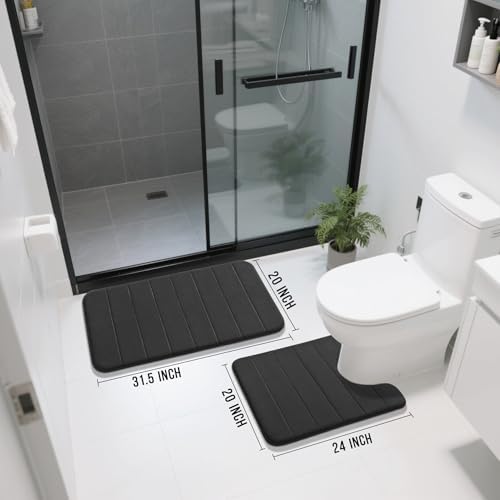 Yimobra Memory Foam Bathroom Mat Set, 31.5 x 20 & 24 x 20 in, Black - Image 2