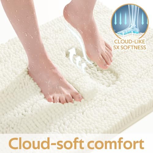 ACCUMTEK Striped Ice Cream Bathroom Rug Set 3 Pieces Ultra Soft, Non Slip Chenille Toilet Mat, Absorbent Plush Shaggy Bath Mats for Bathroom, Bedroom, Kitchen - Image 4