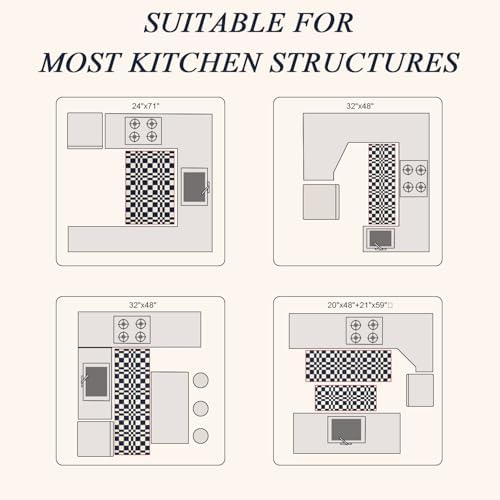 hicorfe Checkered Kitchen Rugs,Set of 2 Non Slip Kitchen Mats for Floor - Image 6