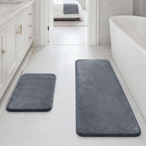 HUXMEYSON Bathroom Rugs Sets 2 Piece, Non-Slip & Quick Dry Bath Mat Set, Ultra Soft Velvet Bath Rugs for Bathroom, Toilet and Shower Floor, Grey by HUXMEYSON