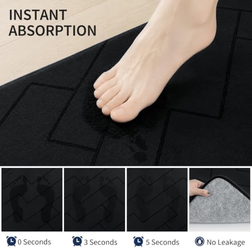YIHOUSE 2 Piece Memory Foam Bathroom Rug Set, Black, 17"x24"+20"x46" - Image 4