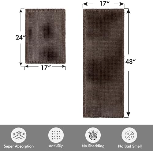 MIULEE Set of 2 Waffle Bathroom Rugs Chocolate Bath Mat 17"x24"+17"x48" - Image 2