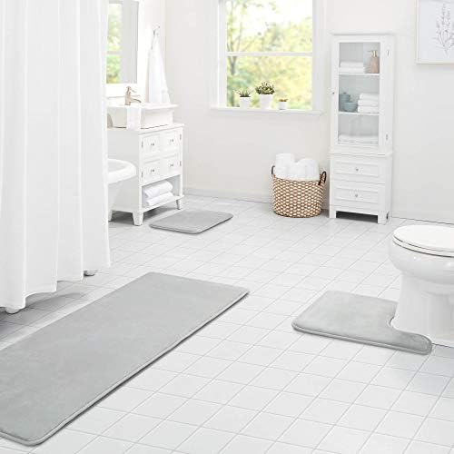 Memory Foam Bath Mat Non Slip Absorbent Super Cozy Velvet Bathroom Rug Carpet (72 inches X 24 inches, Silver) - Image 2