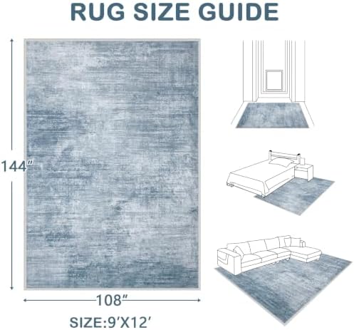 Area Rugs 9x12 Living Room: Washable Rug Modern Abstract Large Rugs Soft Non Slip Neutral Rug Stain Resistant Indoor Carpet for Bedroom Kitchen Dining Room Table Nursery Home Office Rugs(Blue,9'x12') - Image 2