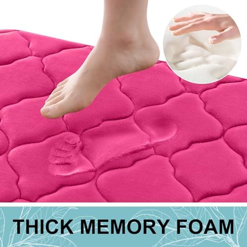 OLANLY Memory Foam Bath Mat Rug 59x20, Ultra Soft Bathroom Rugs, Deep Pink - Image 3