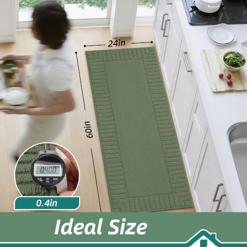BEQHAUSE Kitchen Rugs 24"x60", Non Slip Washable Kitchen Floor Mat, Green - Image 2