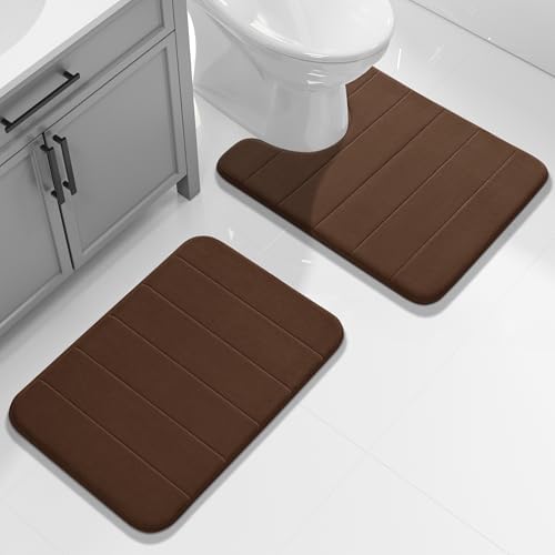 Yimobra Memory Foam Toilet Bath Mat U-Shaped, Soft and Comfortable, Super Water Absorbent, Non-Slip, Machine Wash and Easy to Dry for Bathroom Commode Contour Rug, 24 X 20 Inches, Brown - Image 2