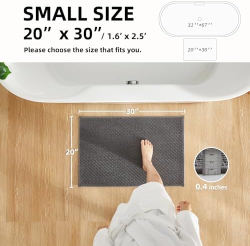 TYUU Bathroom Rugs Non Slip Washable, Super Absorbent Thin Bath Mat Small Quick Dry Low Pile Bathroom Rug, Dark Grey 20"x30" - Image 2
