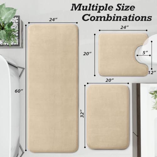 HUXMEYSON Bathroom Rugs Sets 3 Piece, Non-Slip & Quick Dry Bath Mat Set, Ultra Soft Velvet Bath Rugs for Bathroom, Toilet and Shower Floor, Light Coffee - Image 2