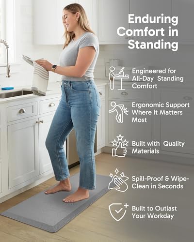 Ophanie Kitchen Mats for Floor, 3/4 Inch Thick, 20x48 Anti Fatigue Cushioned Mat,Kitchen Rugs,Waterproof,Comfort Ergonomic Standing Mat for Office,Home,Sink with 99+ Pairs of Anti-Slip Bottom Ridges - Image 3