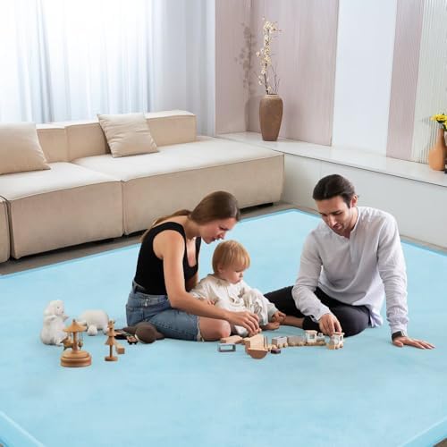 Baby Play Mat for Floor Nursery Muscle Mat Area Rug Playroom Rug 79"x118" Memory Foam 1.3" Thick Crawling Mat for Babies,Toddlers(Ice Blue) - Image 2
