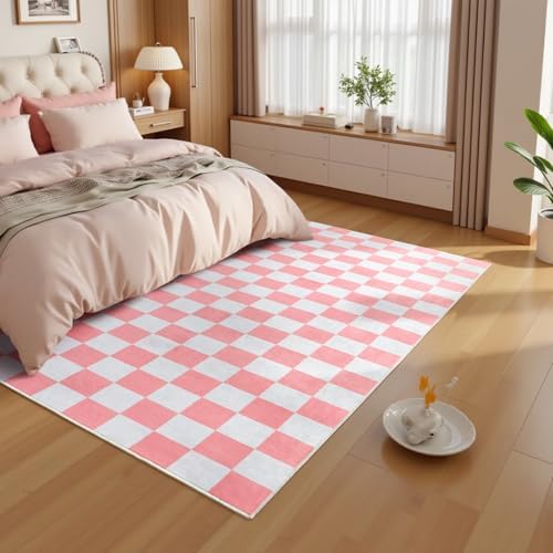 Terrug Pink and White Checkered Rug for Living Room, 6x9 Soft Area Rugs - Image 3