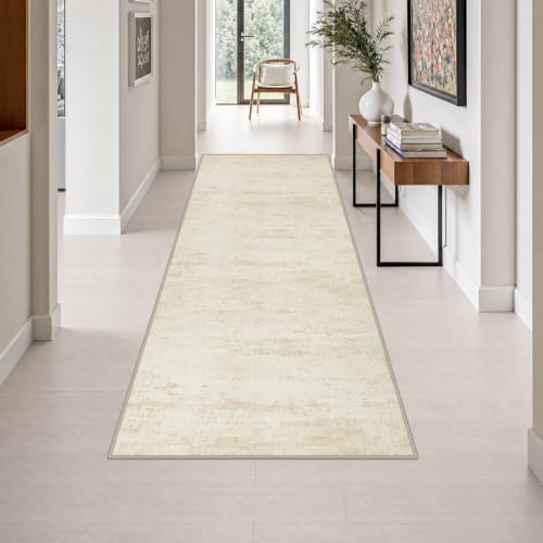 3x8 Washable Runner Rug：Modern Abstract Kitchen Soft Carpet Beige by FXRHLP